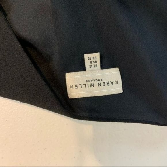 KAREN MILLEN BOAT NECK SILK ACCENT EMBELLISHED SHEATH DRESS KNEE LENGTH BLACK 8 - Picture 7 of 13